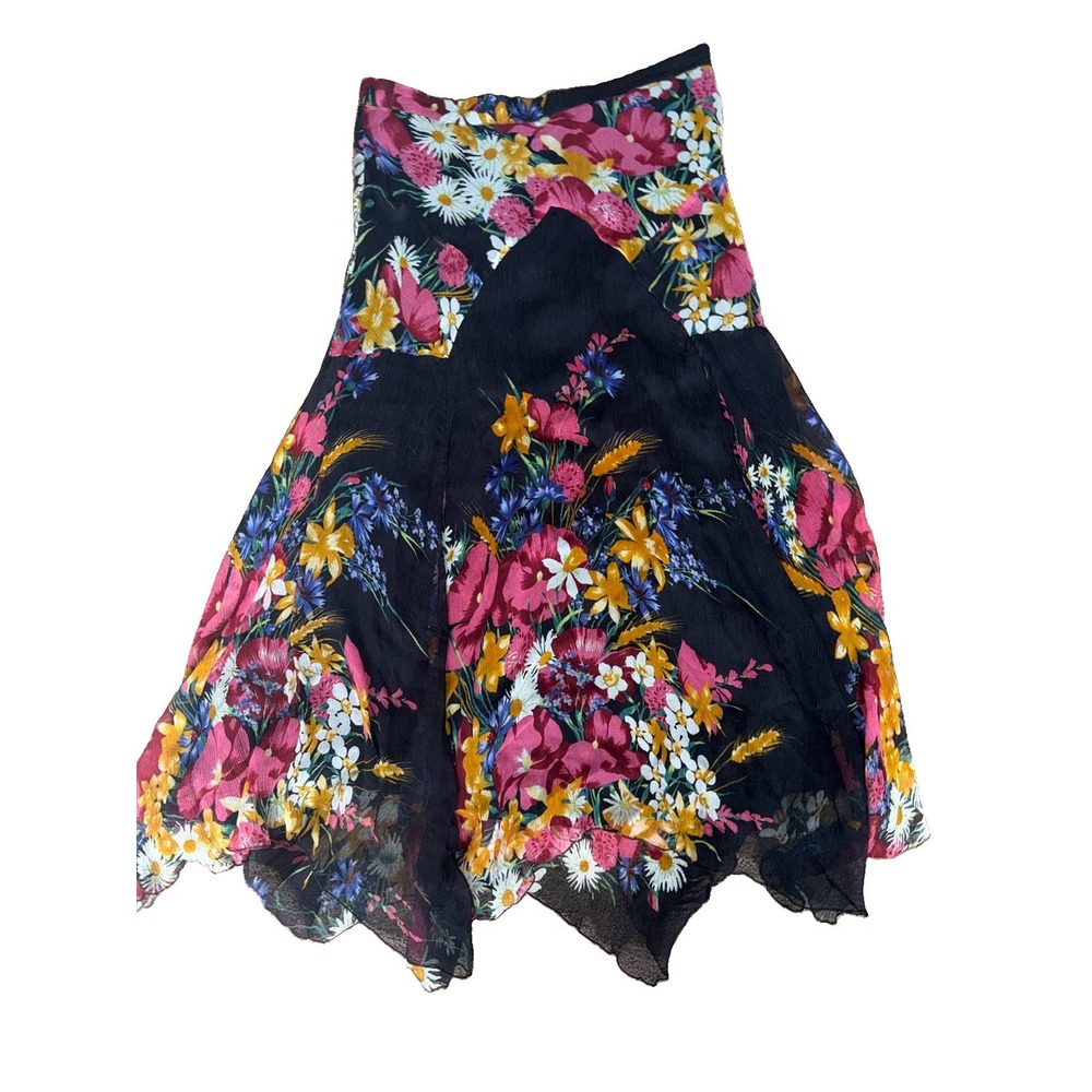 Vintage Blumarine Y2K Floral Silk Asymmetrical Midi Skirt IT 44 Made Italy